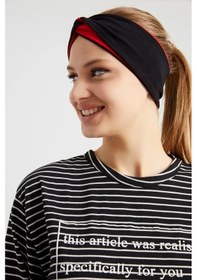 Resim Butik Tasarım Kadın Bandana Saç Bandı, Ekstra Yumuşak, Esnek, Doğal, Pamuklu Penye - Tek Ebat / Siyah Kırmızı Siyah Kırmızı 