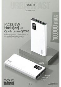 Resim Jopus 10000mah Powerbank Pd 22.5w Hızlı Şarj - Dijital Ekranlı - Taşınabilir Şarj Cihazı Beyaz 