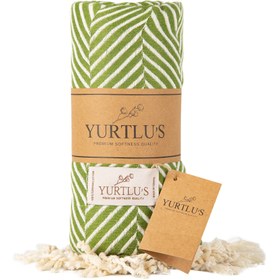 Resim YURTLU'S Sapphire Sands Series Turkish Beach Towel Pre-Washed 38"x72" Quick Dry and Highly Absorbent Oversized Sand-Free Stylish and Versatile for Beach, Spa, and Home Light 100% Cotton Peshtemal - Olive Green 