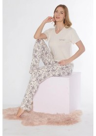 Resim Kısa Kol Viskon Pijama Takımı Flz 88-116 Taş 