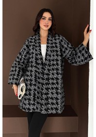 Resim Asprin Fashion Kazayağı Desenli Kimono Siyah Siyah 