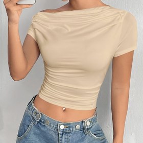 Resim Kadınlar için Şık Omuzdan Askılı Uzun Kollu Üst - Moda Asimetrik Etek, Makinede Yıkanabilir, Yumuşak Orta Esneklikli Kumaş, İlkbahar/Yaz/Sonbahar için Mükemmel, Lacivert, Günlük Şık Giyim | Rahat Kesim Üst | Konforlu Giyme 