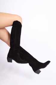 Resim Mariolucci Kadın Kovboy Çizme Hakiki Deri Siyah Süet 