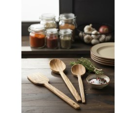 Resim Woodart Doğal Zeytin Ağacı 3'lü Mutfak Gereçleri Seti - El Yapımı Kaşık ve Spatula Takımı 