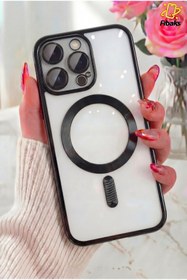 Resim Fibaks iPhone 14 Pro Max Kılıf Kamera Lens Korumalı Magsafe Şarj Kilifi Şeffaf Renkli Yumuşak Kapak Siyah 