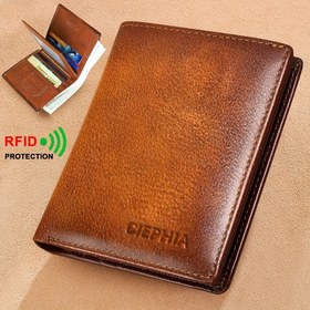 Resim Vintage Erkekler İçin Üst Katman İnek Derisi Cüzdan, Anti-Hırsızlık Çift Katlı İnce Tasarım, 2 Kimlik Penceresi ve 7 Kredi Kartı Yuvası ile Kısa İnek Derisi Cüzdan, Ona Hediye Olarak. 