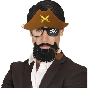 Resim Kahve Renk Şapkalı Siyah Sakallı Lu Jack Sparrow Denizci Korsan Gözlüğü 24X25 cm 