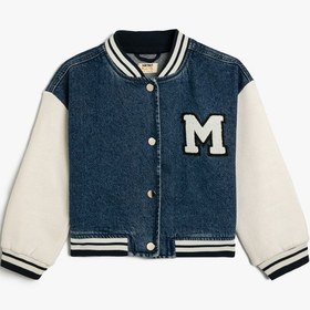 Resim Koton Bomber Ceket Aplike Detaylı Yuvarlak Yaka Orta İndigo 5wkg20004ad İndigo 