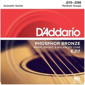 Resim D'addario Ej17 Phosphor Bronze. Medium. 13-56 Takım Tel Akustik G 
