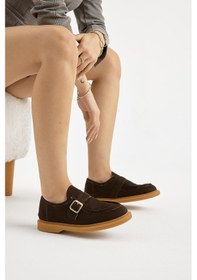 Resim Termo Taban Süet Görünümlü Tokalı Kadın Kahve Günlük Loafer Tbmhh035 Kahve 