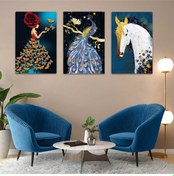 Resim Hayvan Figürlü 3'lü Mdf Tablo Set 