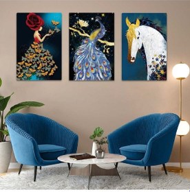 Resim Hayvan Figürlü 3'lü Mdf Tablo Set 