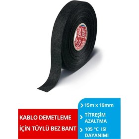 Resim Tesa Tüylü Bez Bant 19mm x 15mt Siyah Isıya Dayanıklı Alev Geciktirici Özellikli Bant 