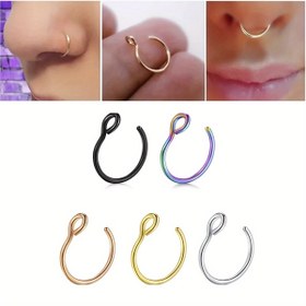 Resim 1 adet/5 adet Paslanmaz Çelik Balık Kancası Delme Gerektirmeyen Sahte Burun Halkası Vücut Takısı Septum Halkası C Klipsli Burun Halkası Burun Septum Halkası Sahte Dudak Halkası 