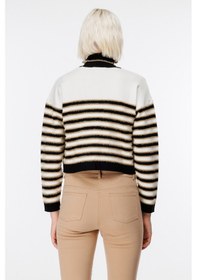 Resim On Kadın Crop Hırka - Minimalist Çizgili Uzun Kol - Günlük Şıklık Ekru 