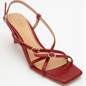 Resim Luvi Shoes Chaka Kırmızı Tokalı Kare Burunlu Kadın Topuklu Sandalet Kırmızı 