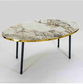 Resim Zigon Sehpa Ve Orta Sehpa Elips Siyah Metal Ayak Altın Efes Set 