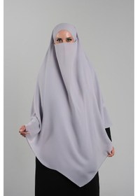 Resim Hürrem Bone Gri Pratik Hazır Geçmeli Tesettür Eşarp Krep Bağcıklı Çift Katlı Sufle Hijab 2314 15 Gri 