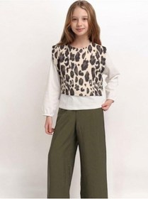 Resim Escabel Kız Çocuk Leopar Bluzlu Pantolon Takım-15591 Haki 