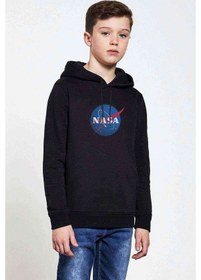 Resim X Nasa Baskılı Unisex Çocuk Kapüşonlu Siyah Sweatshirt Siyah 