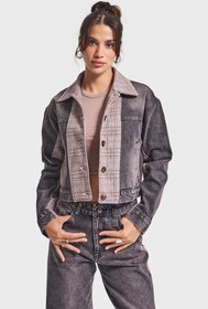 Resim Kadın Taşlanmış Koyu Kot Rengi 4w5-143 Çift Parça Kumaş Önden Düğmeli Özel Tasarım Denim Ceket - Taşlanmış K.Kot / 34 