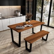 Resim Woodesk Eylül Masif Tik Renk 140X70 Banklı Yemek Masası CPT7538-140 