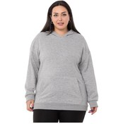 Resim Büyük Beden Sırtında Yazı Detaylı Kapüşonlu Kanguru Cepli Üç İplik Gri Melanj Sweatshirt-gri Melanj Gri Melanj 