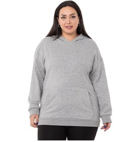Resim Büyük Beden Sırtında Yazı Detaylı Kapüşonlu Kanguru Cepli Üç İplik Gri Melanj Sweatshirt-gri Melanj Gri Melanj 