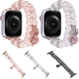 Resim Sones iOS Uyumlu Watch Ultra 49mm Boncuklu Çift Sıralı İnci Bileklik Saat Kordonu 