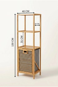 Resim Bambu Kirli Sepetli Dolap - 3 Katlı Banyo Dolabı & Çamaşır Sepeti (98 x 39 x 22 cm) 