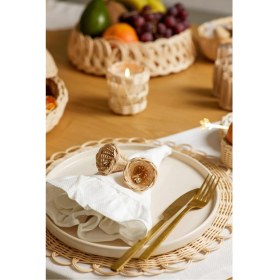 Resim 2'li Rattan Doğal Hasır Örme Amerikan Servis/supla/sunum (33 Cm) (2 Adet) 