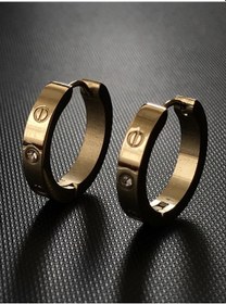 Resim Taşlı Gold Halka Çelik Küpe Gold 