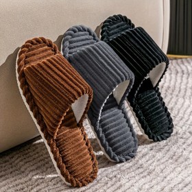 Resim Erkek Corduroy Çizgili Açık Terlikler, Üniseks İç Mekân Terliği, Sıcak ve Rahat, Ev, Oturma Odası, Yatak Odası, Tüm Mevsimler, Gündelik Giyim, EVA Tabanı, Kumaş Üst ve Astar 