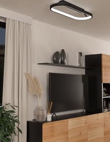 Resim EGLO LED tavan lambası, codriales, kısılabilir tavan lambası, minimalist tavan aydınlatması, oval oturma odası lambası, alüminyum, siyah ve plastik, beyaz, tavan lambası, sıcak beyaz 