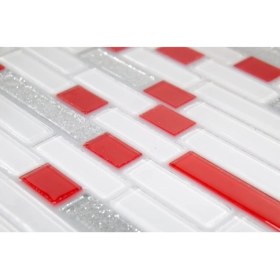Resim Tezgah Arası 4 mm Kristal Cam Mozaik Kırmızı Beyaz Gümüş Sim 1 Kutu = 1 M2 Fiyatıdır 