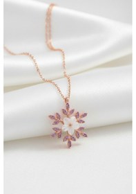 Resim Çekirdekjewelry 925 Ayar Gümüş Manolya Çiçekli Kartanesi Kolye Rose 