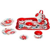 Resim Vardem Çiçek Desenli Metal Çay Seti 14 Parça Kırmızı 