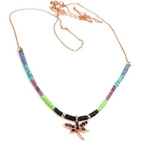 Resim Yusufçuk Figürlü Renkli Doğal Taşlı 925 Ayar Gümüş Miyuki Kolye 