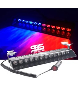 Resim Fruens Polis Çakarı Cam Içi Vantuzlu 12 LED Kırmızı Mavi Çakmaklık Girişli Ön Arka Cam 15 Mod 