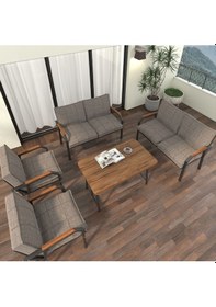 Resim Mygusi Hayal Balkon Bahçe Cafe - Metal Kanepe Koltuk Takımı - 2+2+1+1+masali Cappucino 