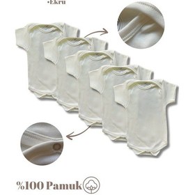 Resim Kısa Kollu 5'li Organik Pamuk Çıtçıtlı Bebek Body&zıbın 5 Adet Ekru 