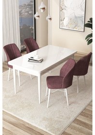 Resim Canisa Concept Arp Serisi 70x110 Sabit Mutfak Masası Takımı Beyaz Masa 4 Gül Kurusu Sandalye Masa Beyaz/ Sandalyeler Gülkurusu 