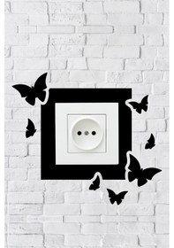Resim Kelebek Tasarım Priz Çerçevesi İç Ölçü 8,4x8,4 Cm Dekoratif Priz - Anahtar Çerçevesi 