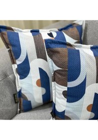 Resim Nıvemeshome Geometrik Mavi Desenli 45x45 Kırlent Kılıfı Mavi-beyaz 