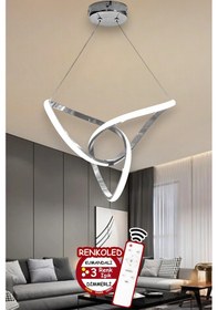 Resim Kumandalı 3 Renk Işıklı Modern Sarkıt Led Avize Krom Kasa Salon, Krom 