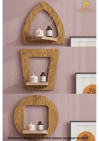 Resim Ahşap Dekoratif Duvar Rafı 2 Li / 3 Lü Set Mtsv - 641 Açık Kahverengi 