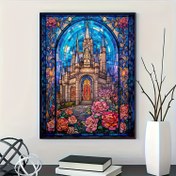 Resim Kale Sahnesi DIY Elmas Boyama Kiti, Yuvarlak Taş Mozaik Sanatı, Çerçevesiz Yatak Odası & Oturma Odası Duvar Dekoru, 29.97x39.88 cm, Elmas Sanatı 