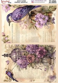 Resim Pirinç Dekopaj Kağıdı 30x42cm Pt-1849 Kuş Çiçek 