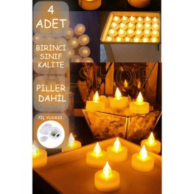 Resim LED Mum 4 Adet Ledli Mum Model Işıklı Tealight Mum Pilli 