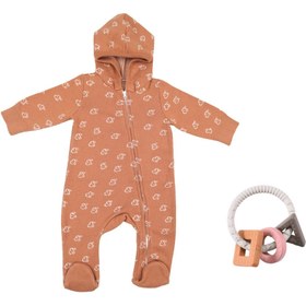 Resim Kapüşonlu Tulum Silikon Diş Kaşıyıcı Hediye Seti Kahverengi - KAHVERENGİ / 0-6 AY 